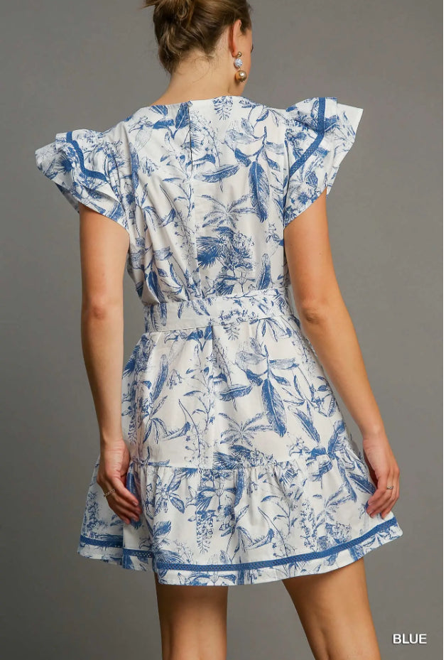 White and Blue Floral Dress Umgee