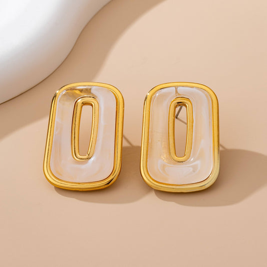 Enamel Rectangle Cutout Stud Earrings Set | 80E61642