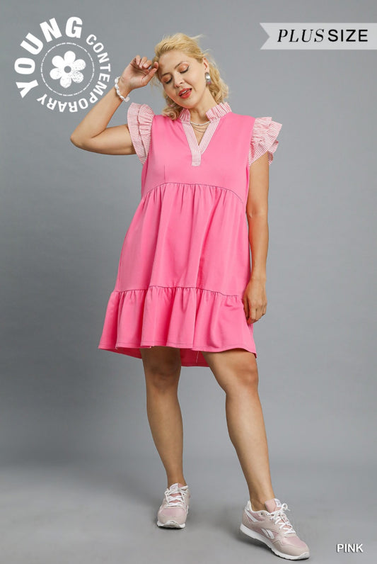 Pink Umgee Puffy Lace Dress Plus Size