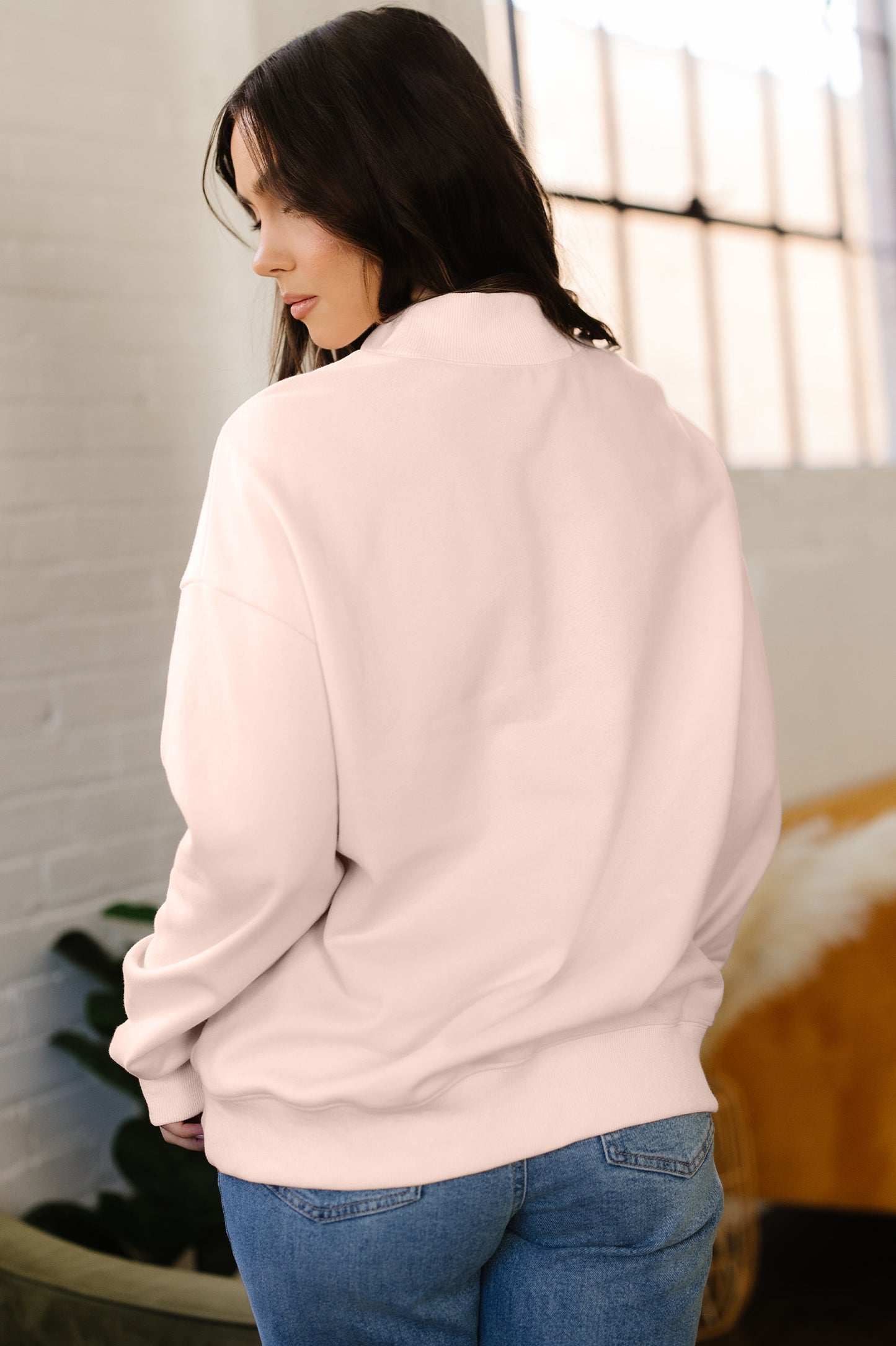 Sea Green Oversize Blessed Embroidered Mock Neck Sweatshirt