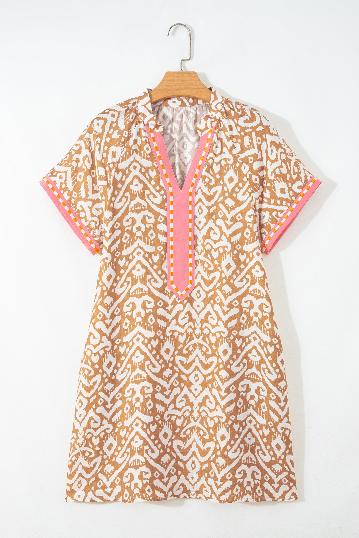 Blue Western Fashion Print Striped Color Block Patchwork Shift Mini Dress